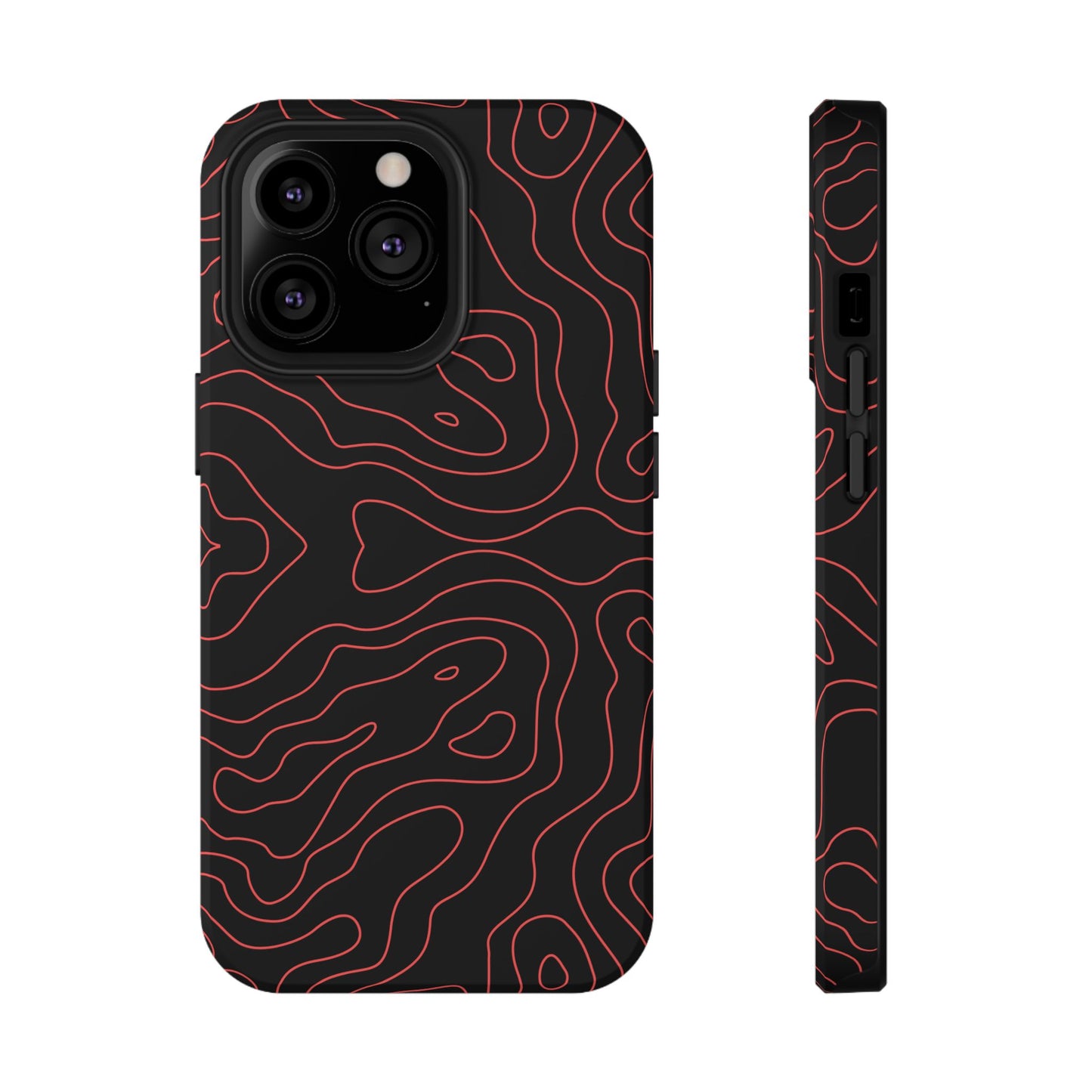 Topographic Lines Black & Red Phone Case – MagSafe Compatible for iPhone & Samsung Galaxy