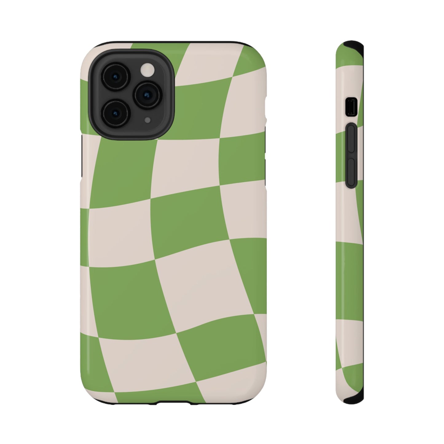 Green Wavy Checkerboard Aesthetic Phone Case – MagSafe Compatible for iPhone & Samsung Galaxy