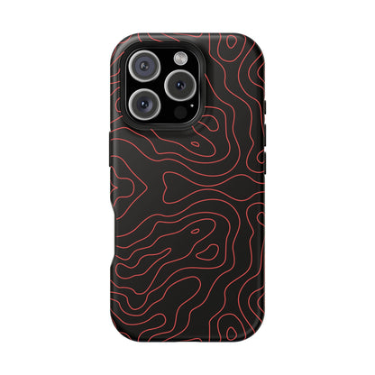 Topographic Lines Black & Red Phone Case – MagSafe Compatible for iPhone & Samsung Galaxy