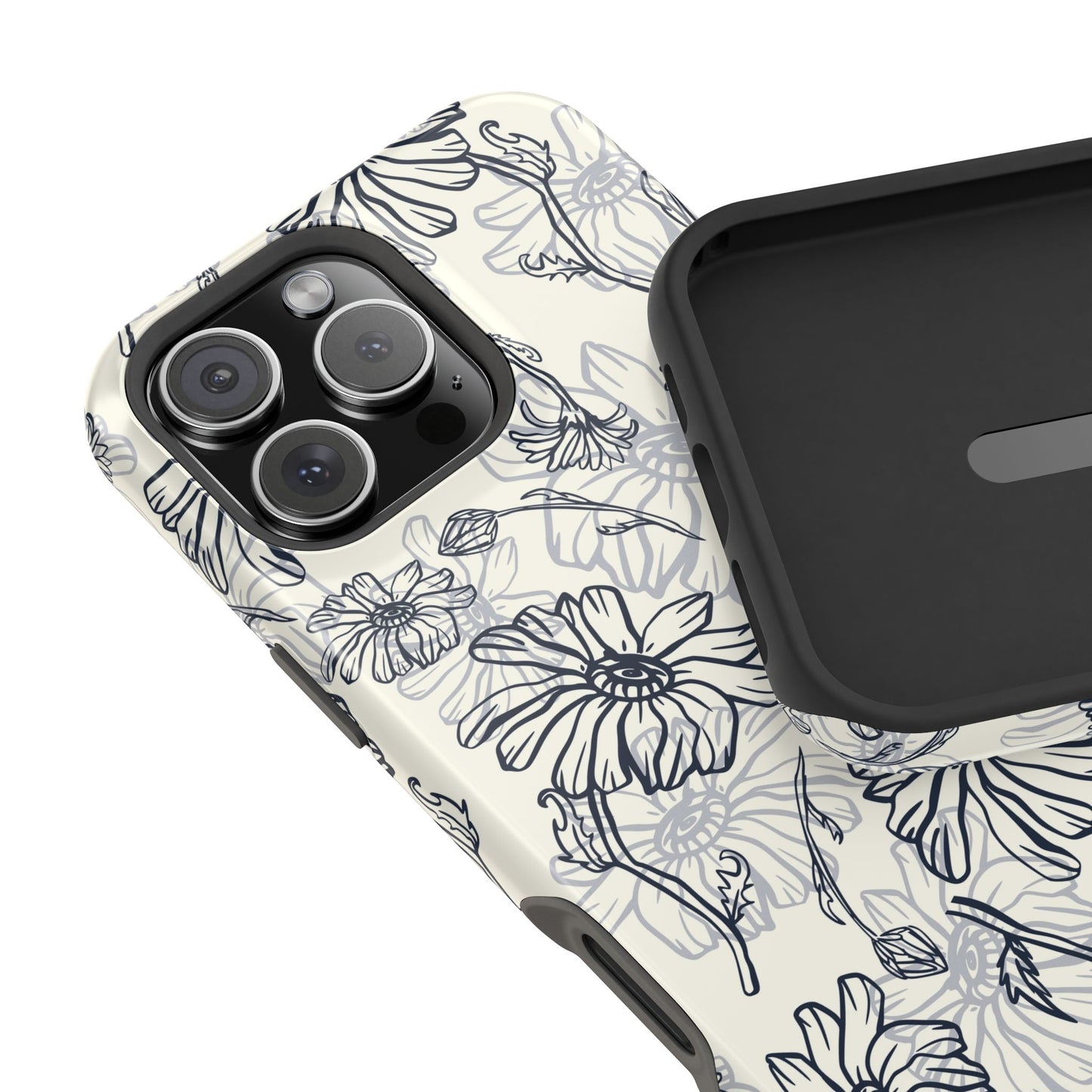 Monochrome Floral Sketch Phone Case – MagSafe Compatible for iPhone & Samsung Galaxy