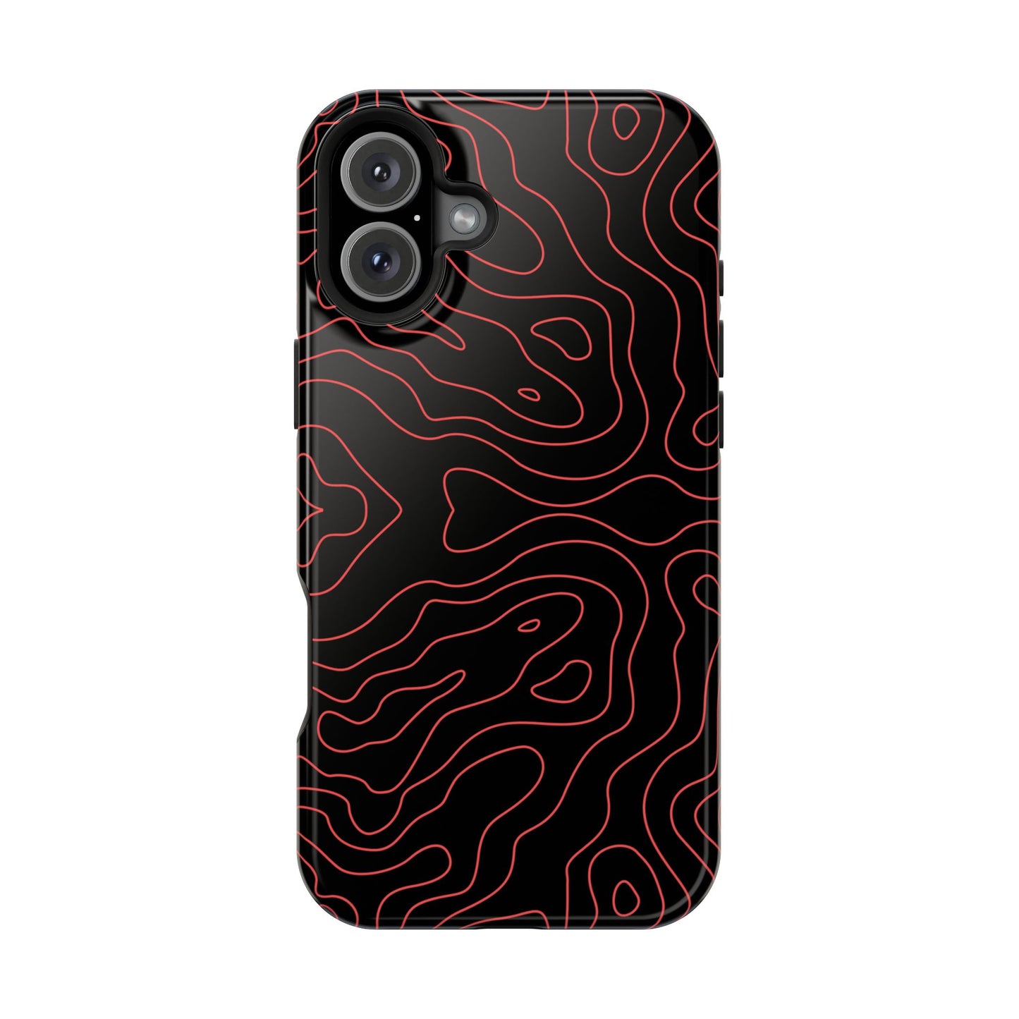 Topographic Lines Black & Red Phone Case – MagSafe Compatible for iPhone & Samsung Galaxy