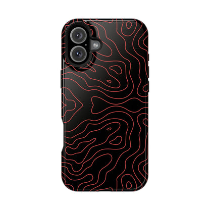 Topographic Lines Black & Red Phone Case – MagSafe Compatible for iPhone & Samsung Galaxy