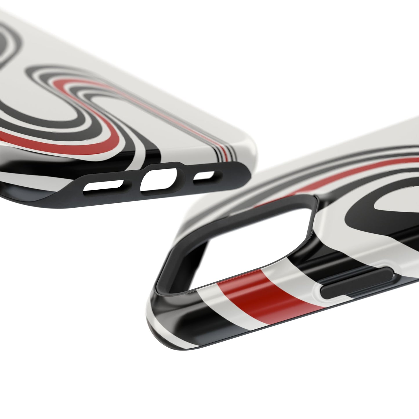 Retro Black & Red Wave Phone Case – MagSafe Compatible for iPhone & Samsung Galaxy