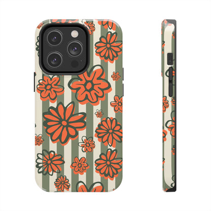 Simplistic Floral Striped Phone Case for iPhone 11-15 All Sizes