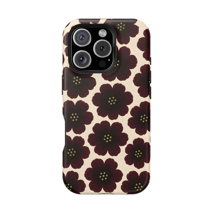 Noir Blossom Retro Floral Pattern Phone Case – MagSafe Compatible for iPhone & Samsung Galaxy