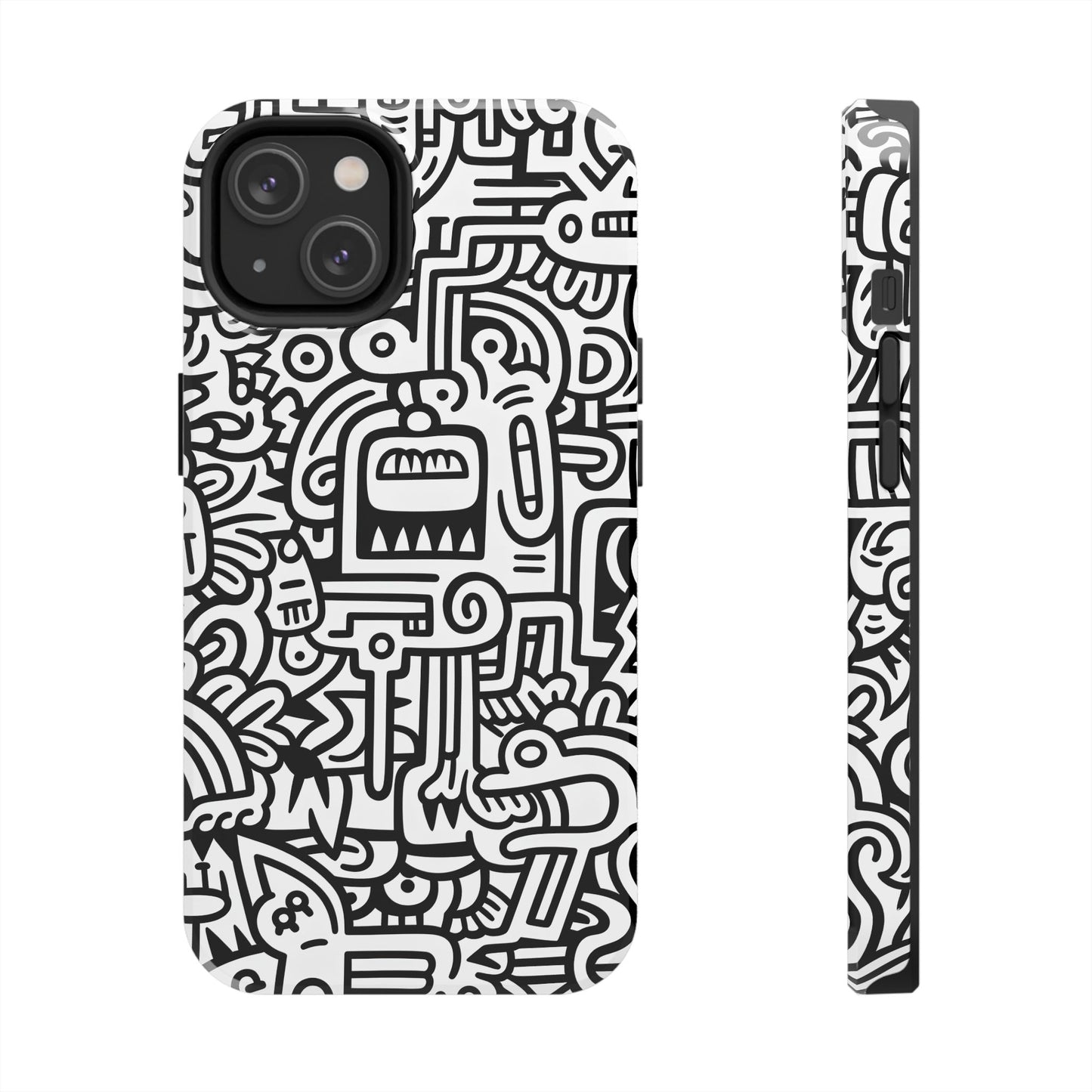 Black And White Doodle Tough Case - iPhone 15-11 All Sizes