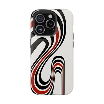 Retro Black & Red Wave Phone Case – MagSafe Compatible for iPhone & Samsung Galaxy