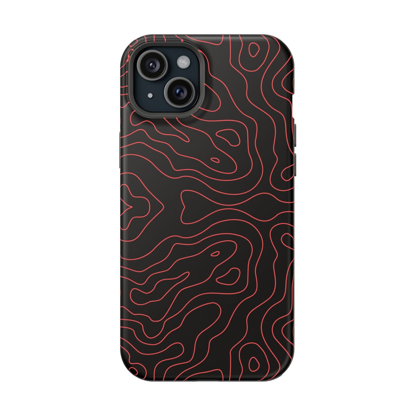 Topographic Lines Black & Red Phone Case – MagSafe Compatible for iPhone & Samsung Galaxy