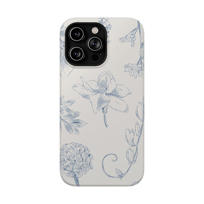 Vintage Blue Botanical Sketch Phone Case – MagSafe Compatible for iPhone & Samsung Galaxy