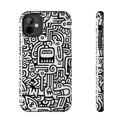 Black And White Doodle Tough Case - iPhone 15-11 All Sizes