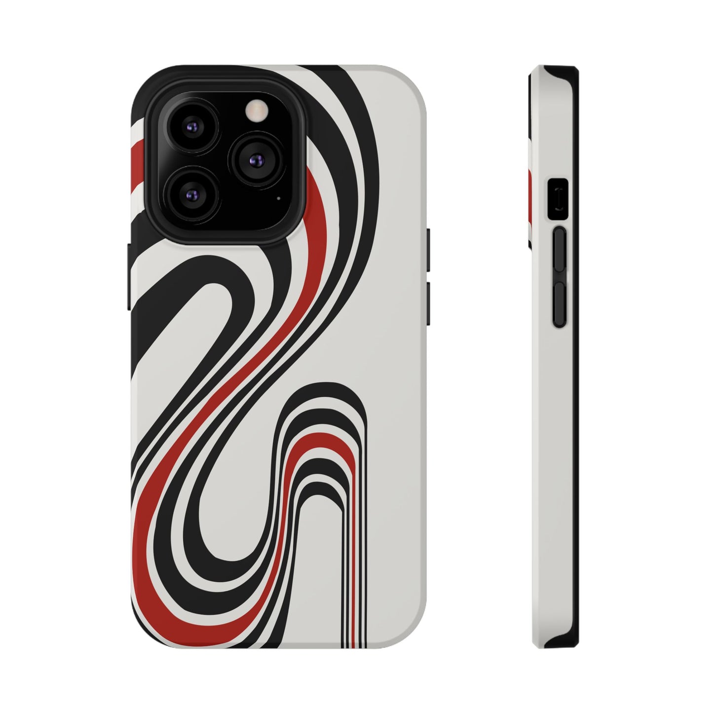 Retro Black & Red Wave Phone Case – MagSafe Compatible for iPhone & Samsung Galaxy
