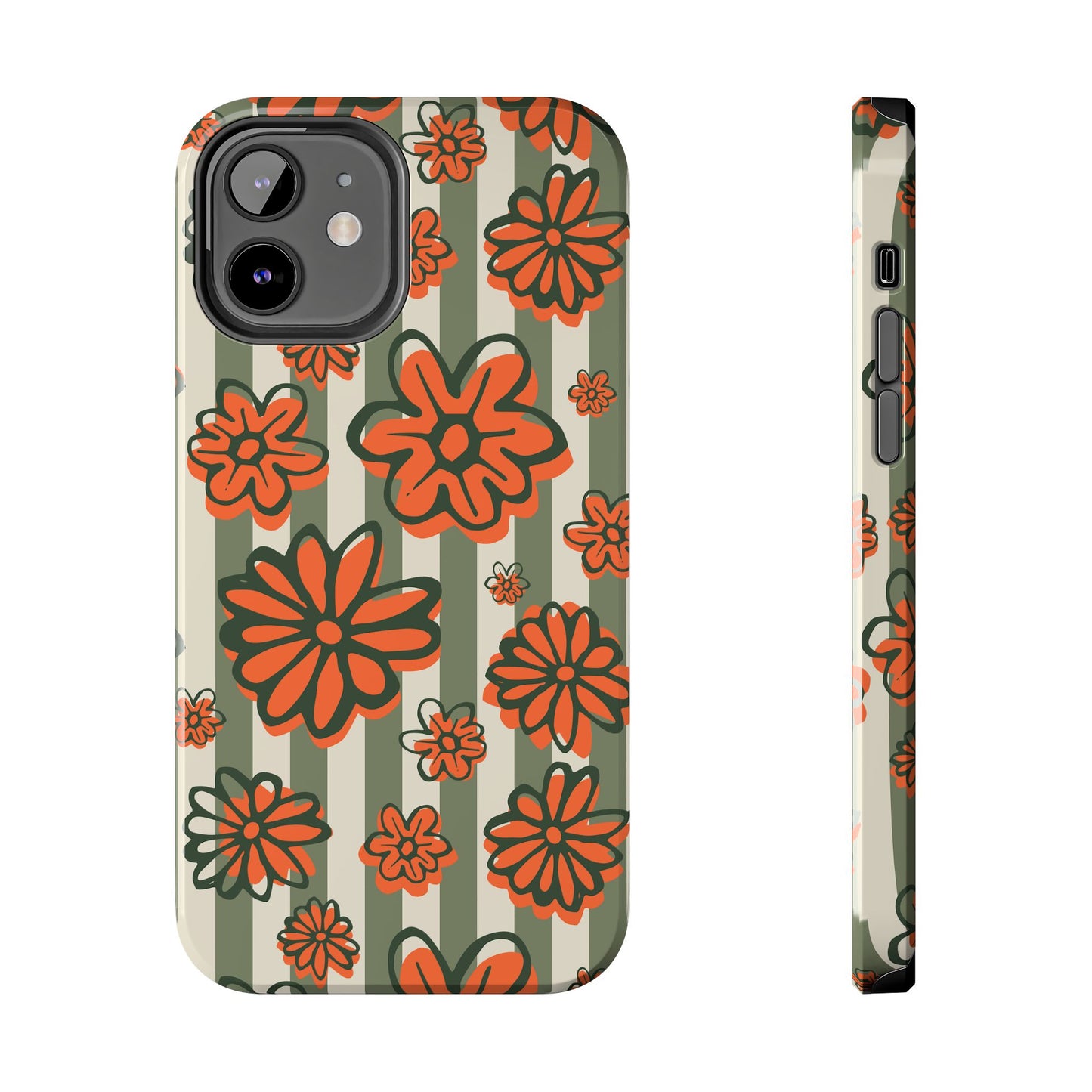 Simplistic Floral Striped Phone Case for iPhone 11-15 All Sizes