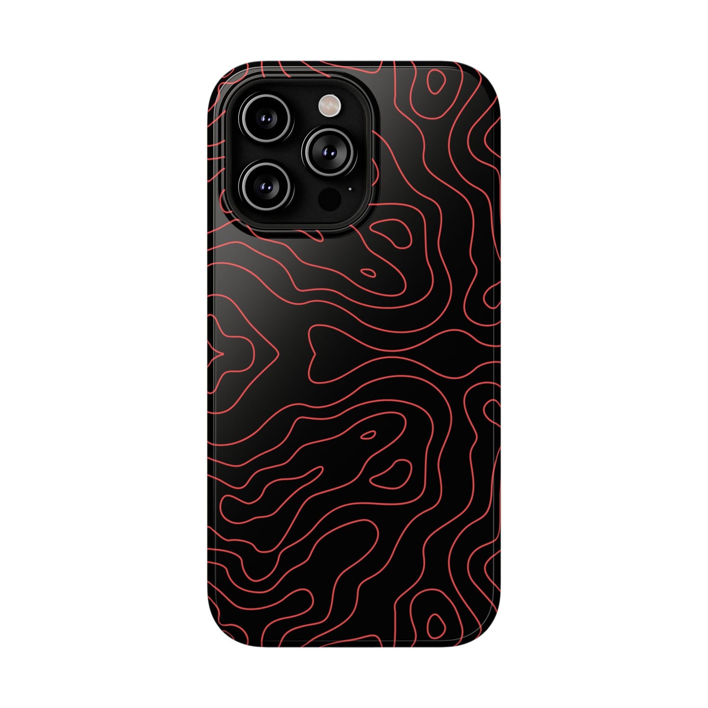 Topographic Lines Black & Red Phone Case – MagSafe Compatible for iPhone & Samsung Galaxy