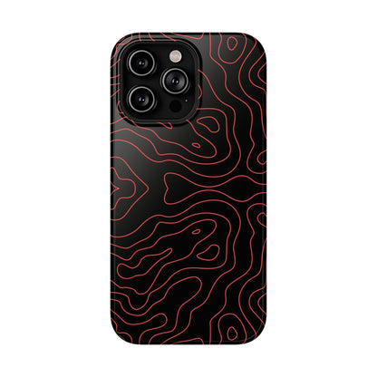 Topographic Lines Black & Red Phone Case – MagSafe Compatible for iPhone & Samsung Galaxy