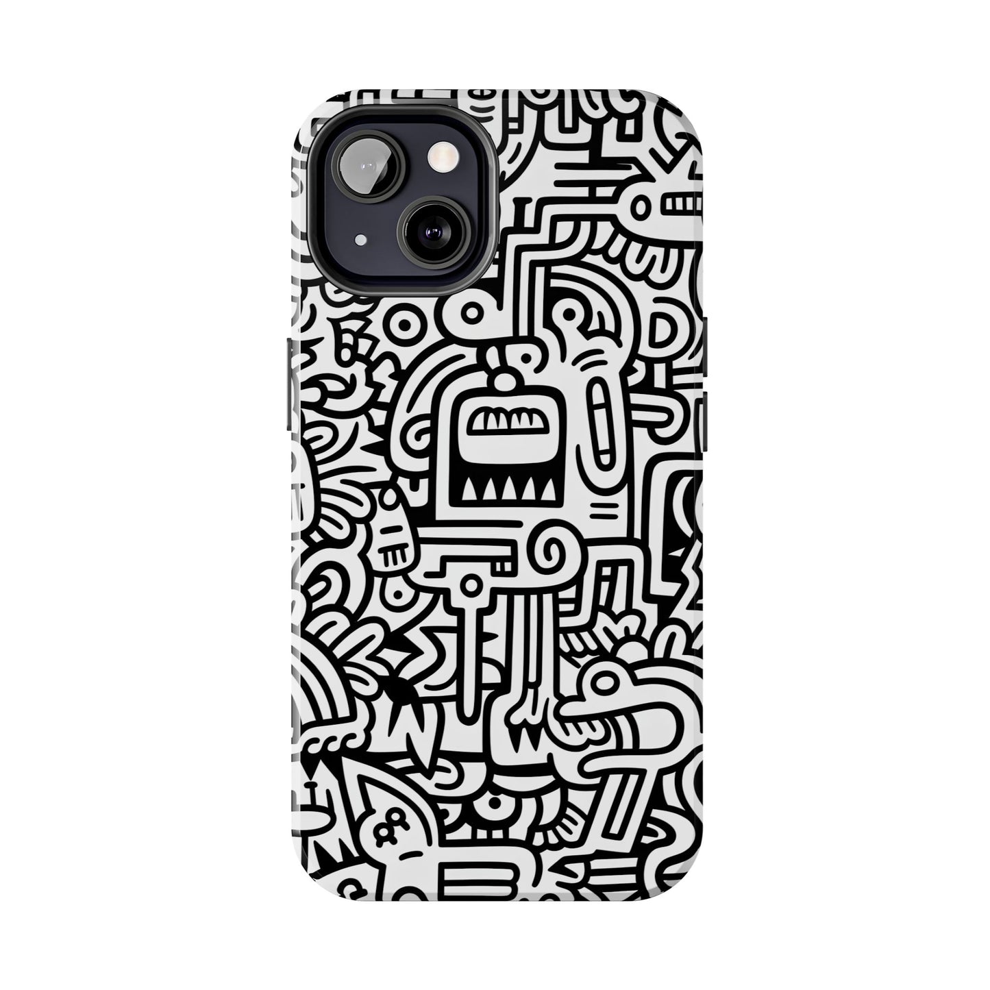 Black And White Doodle Tough Case - iPhone 15-11 All Sizes