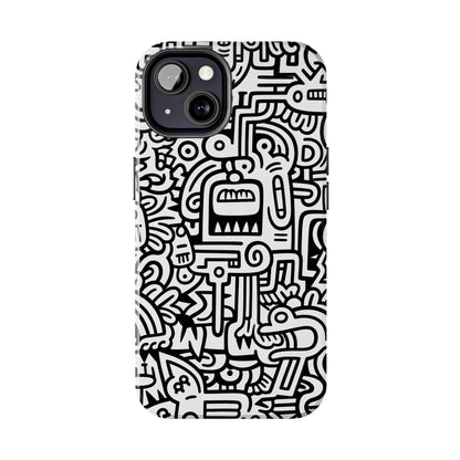 Black And White Doodle Tough Case - iPhone 15-11 All Sizes