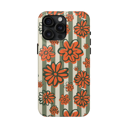 Simplistic Floral Striped Phone Case for iPhone 11-15 All Sizes