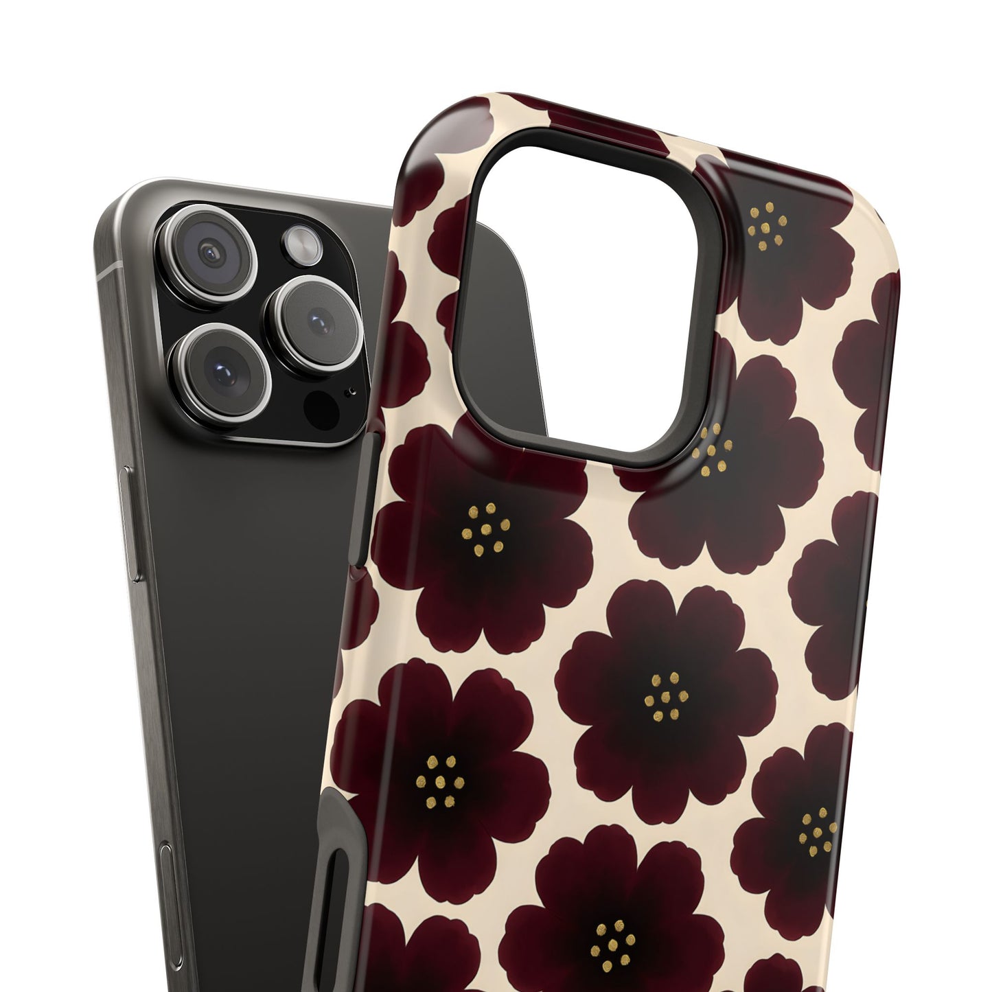 Noir Blossom Retro Floral Pattern Phone Case – MagSafe Compatible for iPhone & Samsung Galaxy