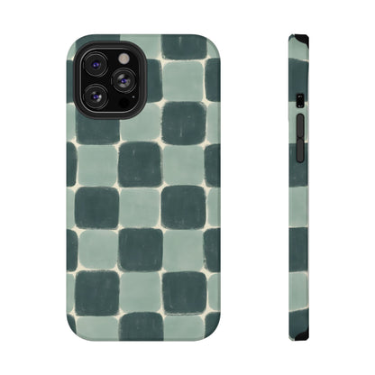 Green Checkerboard Retro Phone Case – MagSafe Compatible for iPhone & Samsung Galaxy