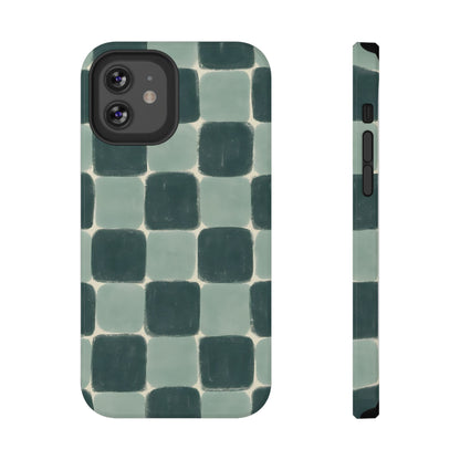 Green Checkerboard Retro Phone Case – MagSafe Compatible for iPhone & Samsung Galaxy