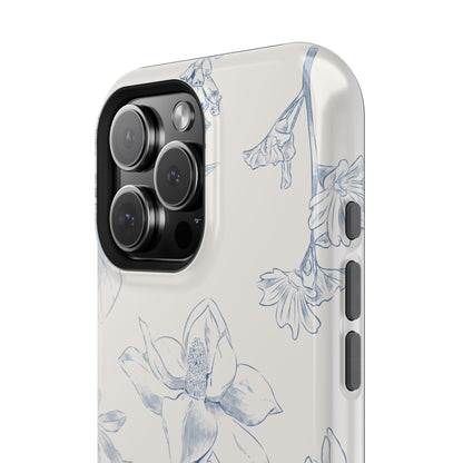 Vintage Blue Botanical Sketch Phone Case – MagSafe Compatible for iPhone & Samsung Galaxy