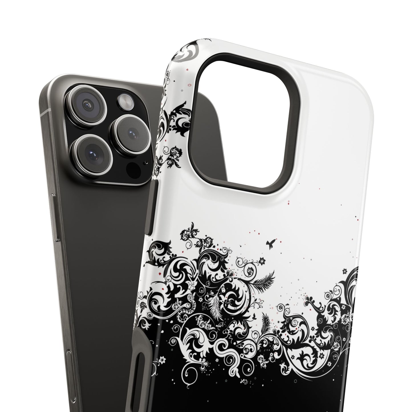 Ornate Black & White Floral Swirl Phone Case – MagSafe Compatible for iPhone & Samsung Galaxy