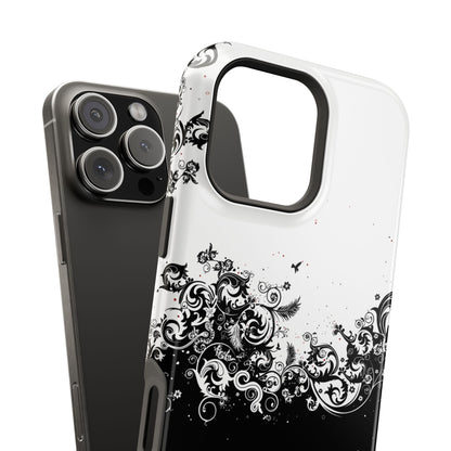 Ornate Black & White Floral Swirl Phone Case – MagSafe Compatible for iPhone & Samsung Galaxy