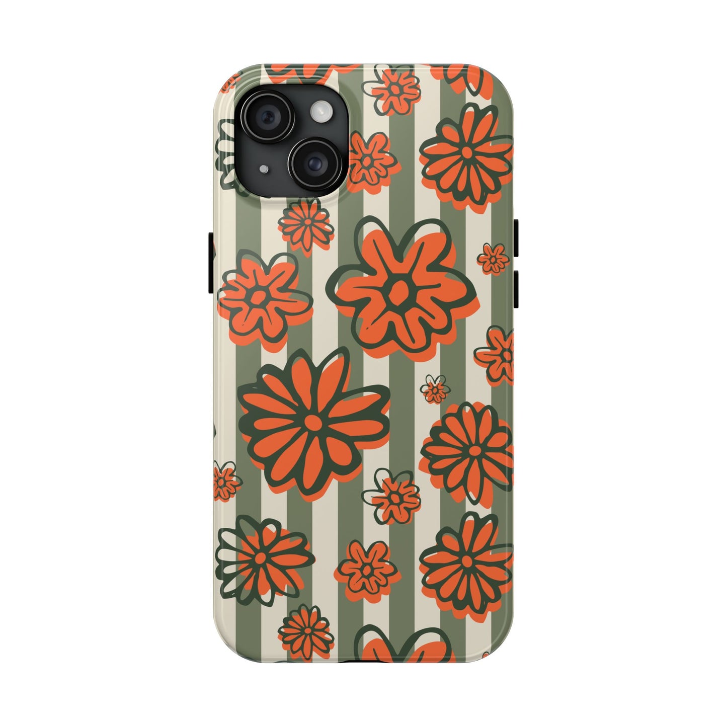 Simplistic Floral Striped Phone Case for iPhone 11-15 All Sizes