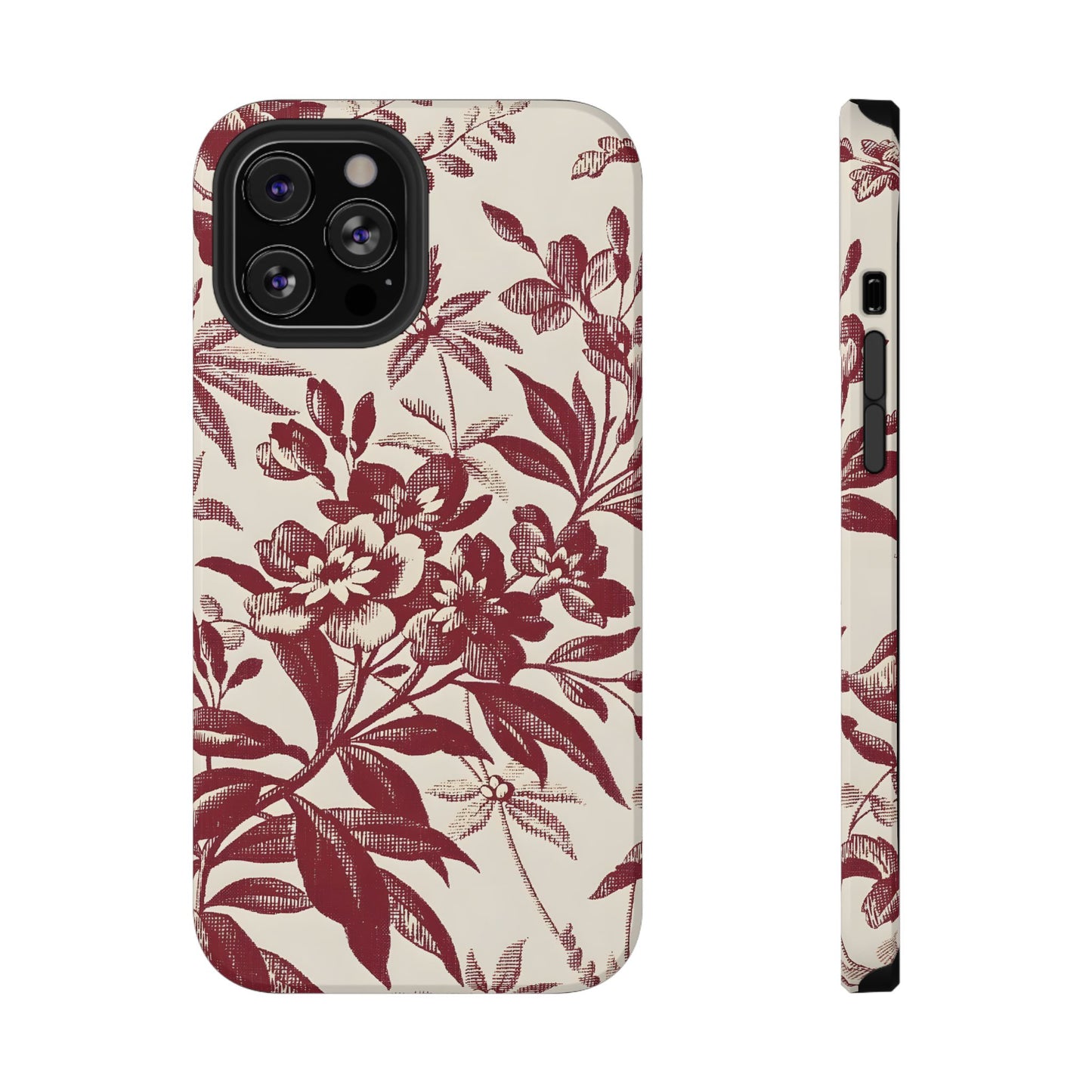 Vintage Maroon Botanical Sketch Phone Case – MagSafe Compatible for iPhone & Samsung Galaxy