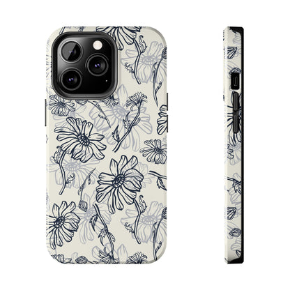 Artsy Flower Drawing Sketch iPhone 11-15 Case - Minimal Phone Case