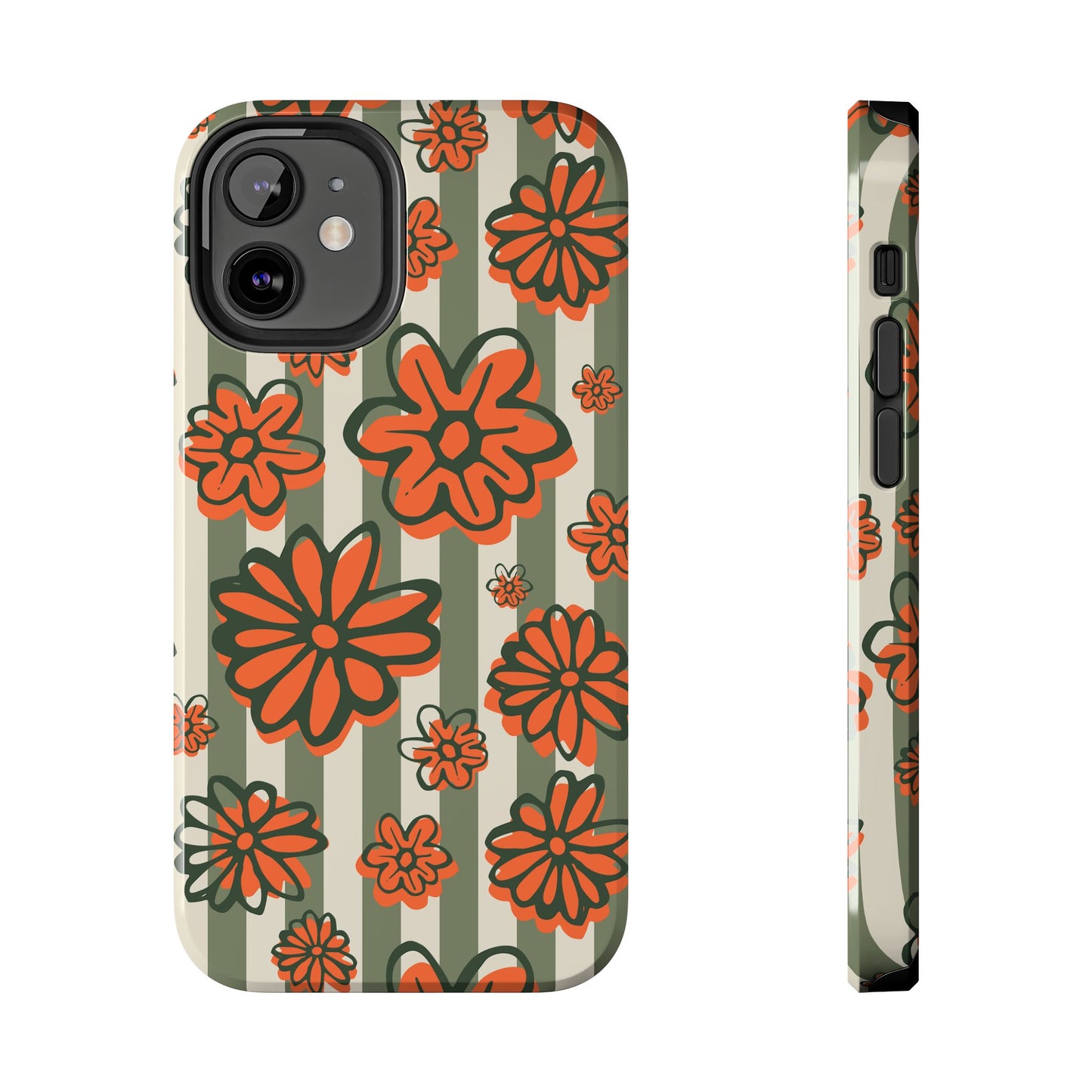 Simplistic Floral Striped Phone Case for iPhone 11-15 All Sizes