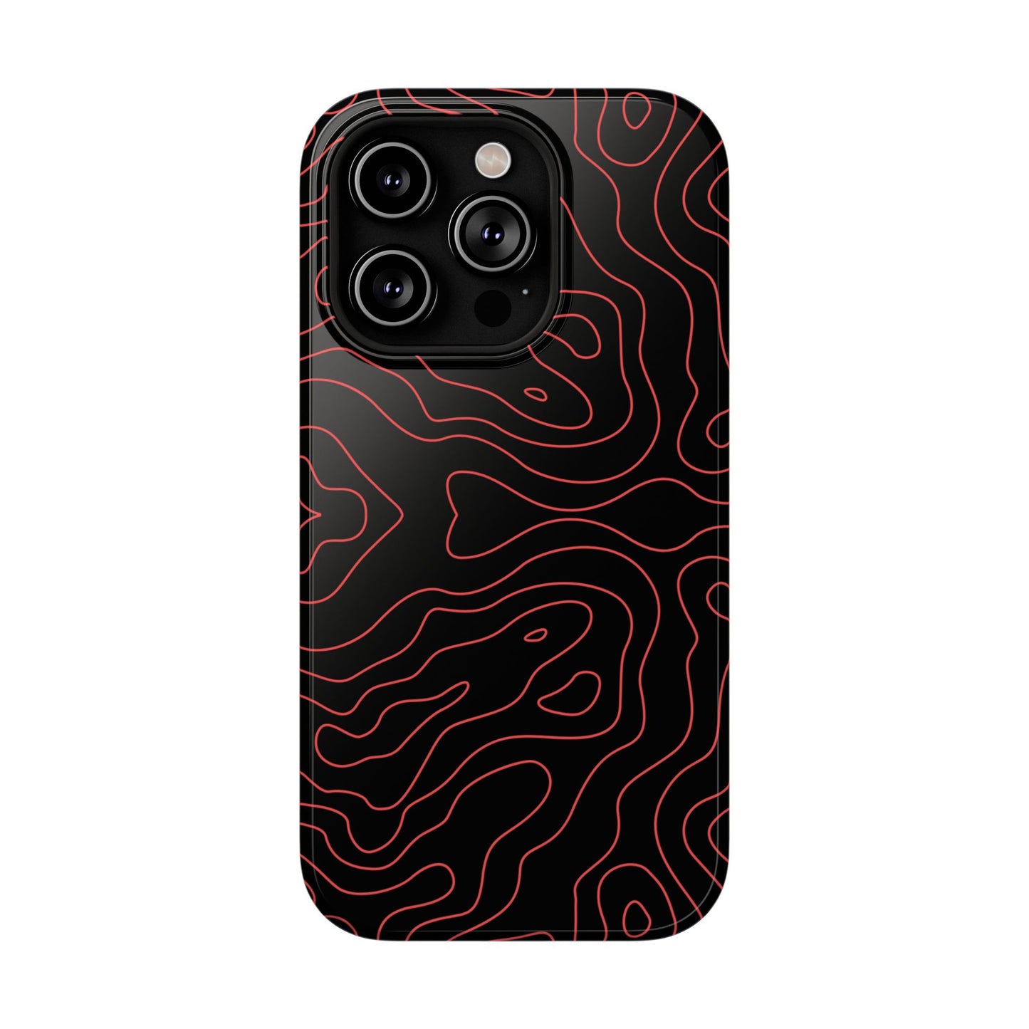 Topographic Lines Black & Red Phone Case – MagSafe Compatible for iPhone & Samsung Galaxy