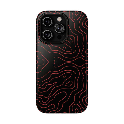 Topographic Lines Black & Red Phone Case – MagSafe Compatible for iPhone & Samsung Galaxy