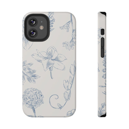 Vintage Blue Botanical Sketch Phone Case – MagSafe Compatible for iPhone & Samsung Galaxy