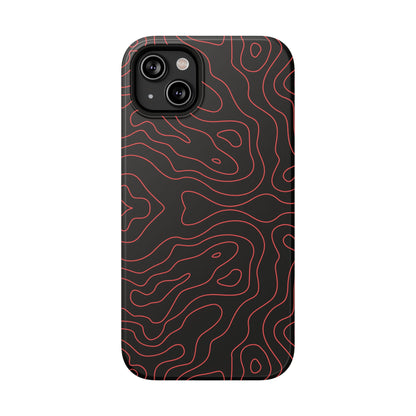 Topographic Lines Black & Red Phone Case – MagSafe Compatible for iPhone & Samsung Galaxy
