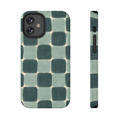 Green Checkerboard Retro Phone Case – MagSafe Compatible for iPhone & Samsung Galaxy