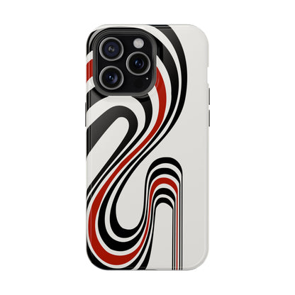 Retro Black & Red Wave Phone Case – MagSafe Compatible for iPhone & Samsung Galaxy