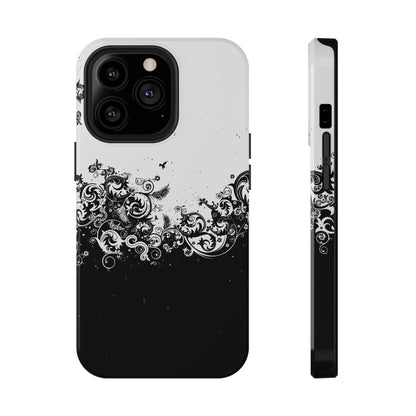 Ornate Black & White Floral Swirl Phone Case – MagSafe Compatible for iPhone & Samsung Galaxy