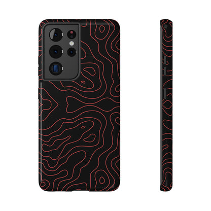 Topographic Lines Black & Red Phone Case – MagSafe Compatible for iPhone & Samsung Galaxy
