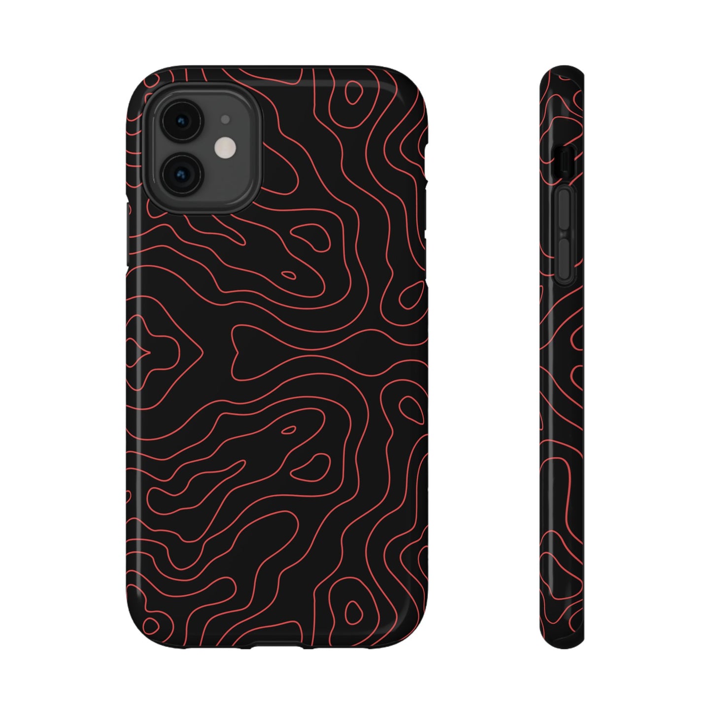 Topographic Lines Black & Red Phone Case – MagSafe Compatible for iPhone & Samsung Galaxy
