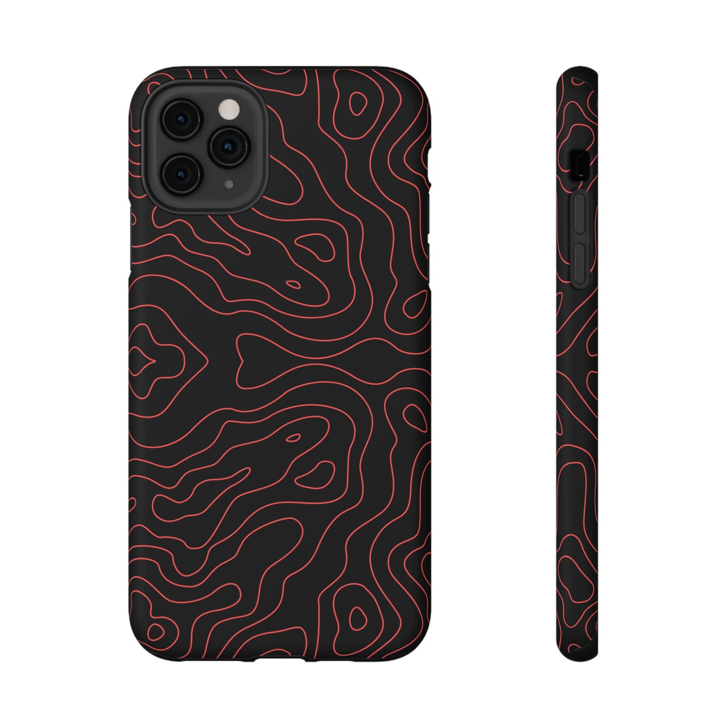 Topographic Lines Black & Red Phone Case – MagSafe Compatible for iPhone & Samsung Galaxy
