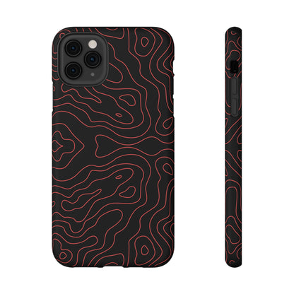 Topographic Lines Black & Red Phone Case – MagSafe Compatible for iPhone & Samsung Galaxy