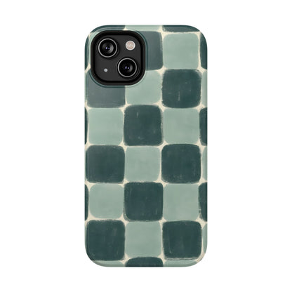 Green Checkerboard Retro Phone Case – MagSafe Compatible for iPhone & Samsung Galaxy