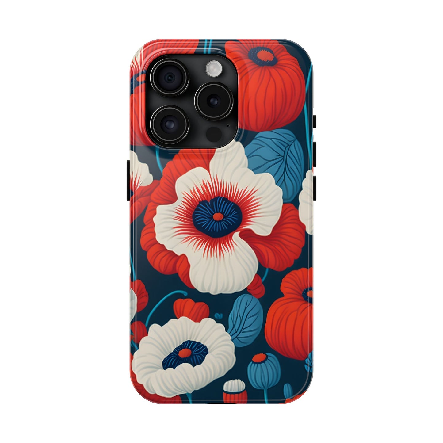 Cute Red And Blue Flower iPhone Case for iPhone 11-15 All Sizes