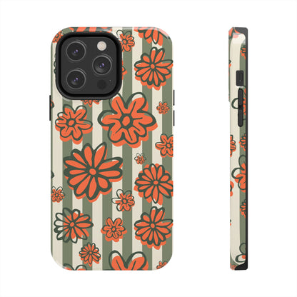 Simplistic Floral Striped Phone Case for iPhone 11-15 All Sizes