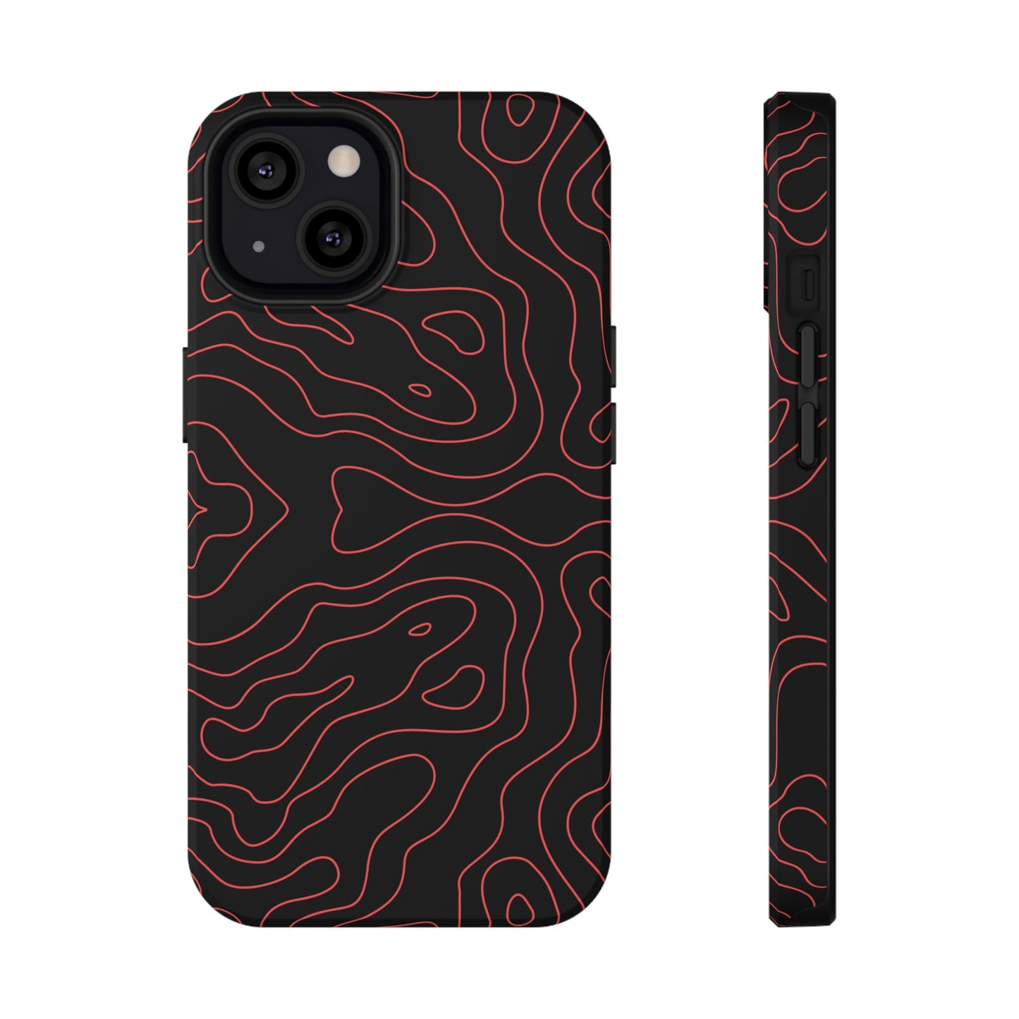Topographic Lines Black & Red Phone Case – MagSafe Compatible for iPhone & Samsung Galaxy