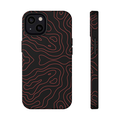 Topographic Lines Black & Red Phone Case – MagSafe Compatible for iPhone & Samsung Galaxy