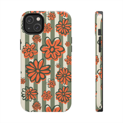 Simplistic Floral Striped Phone Case for iPhone 11-15 All Sizes