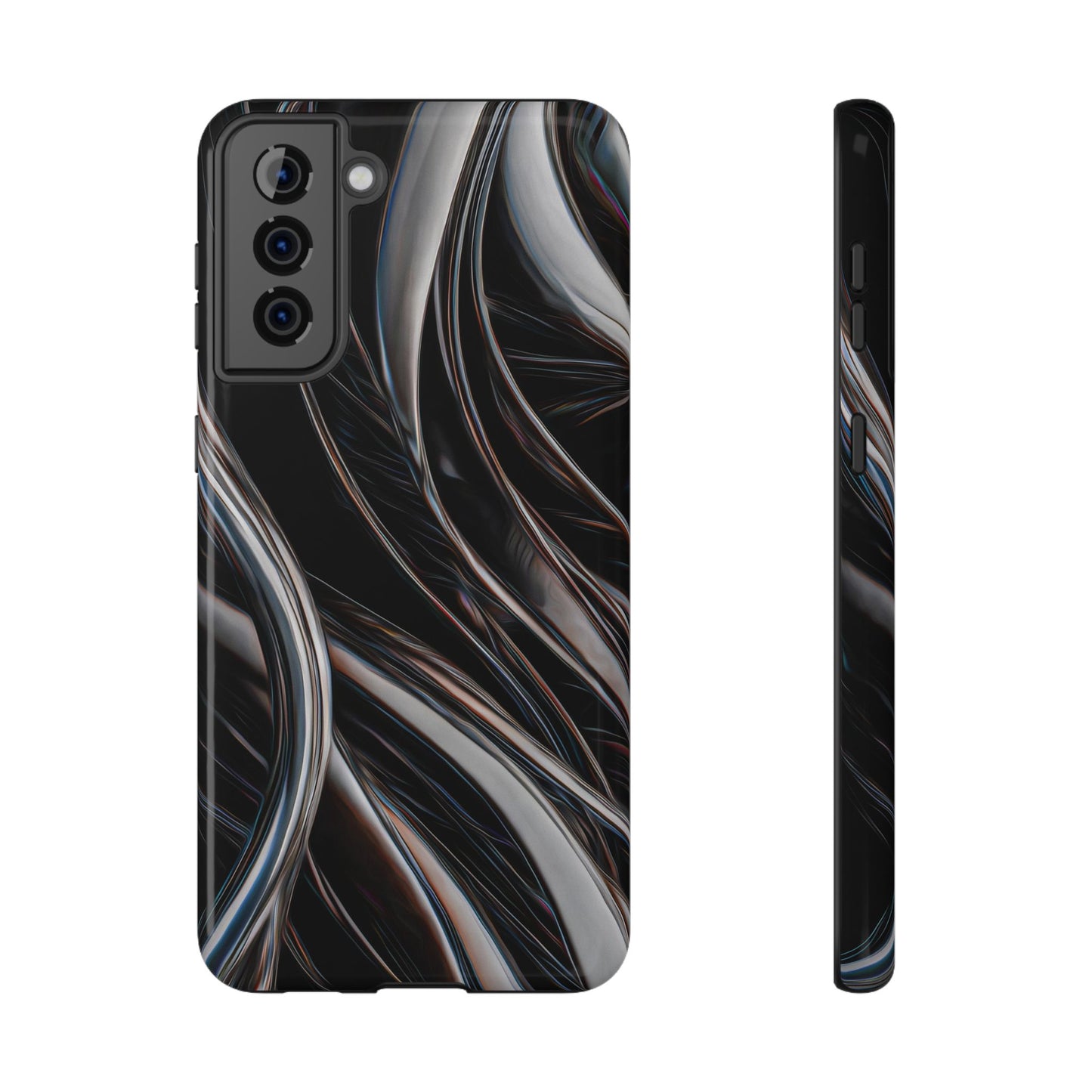 Black Metallic Streaks Phone Case – MagSafe Compatible for iPhone & Samsung Galaxy