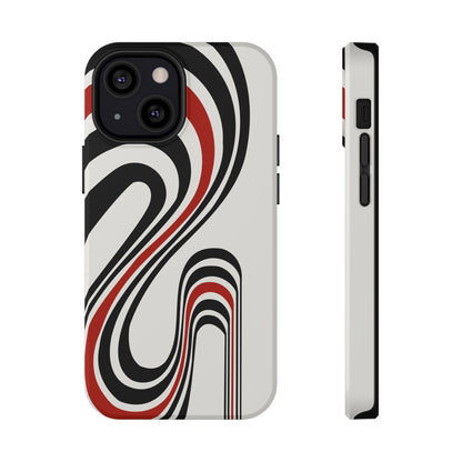 Retro Black & Red Wave Phone Case – MagSafe Compatible for iPhone & Samsung Galaxy